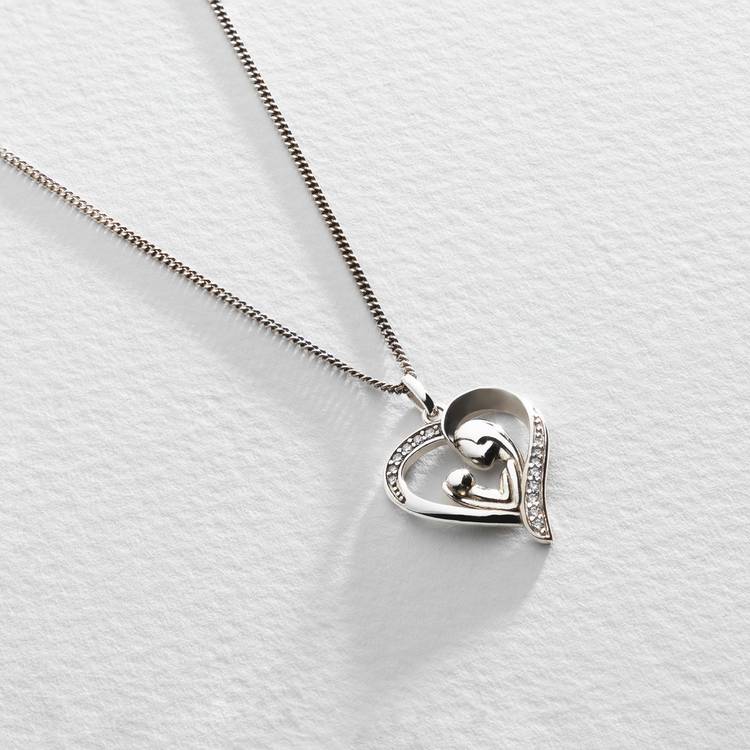 Moon & Back silver mum and child necklace, imported from the UK