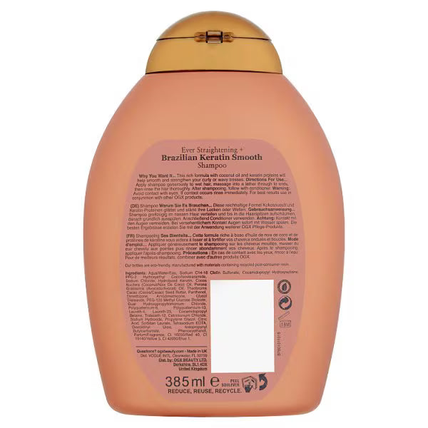 OGX Ever Straightening Brazilian Keratin Shampoo 385ml, imported from the UK
