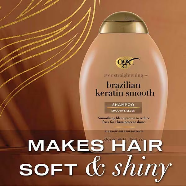OGX Ever Straightening Brazilian Keratin Shampoo 385ml, imported from the UK