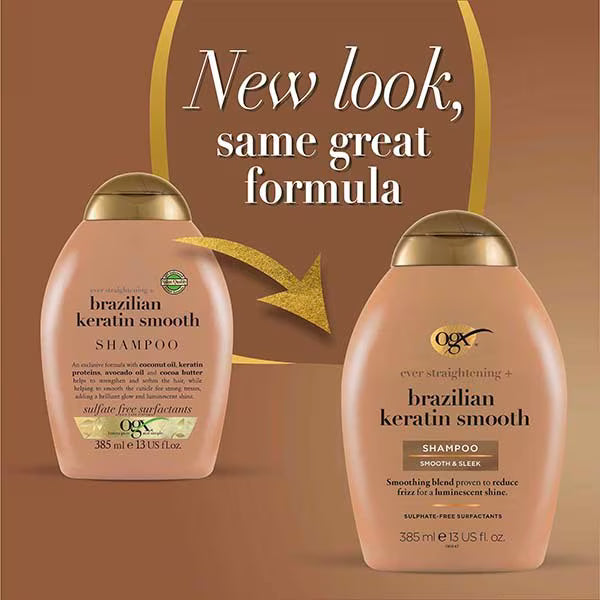 OGX Ever Straightening Brazilian Keratin Shampoo 385ml, imported from the UK