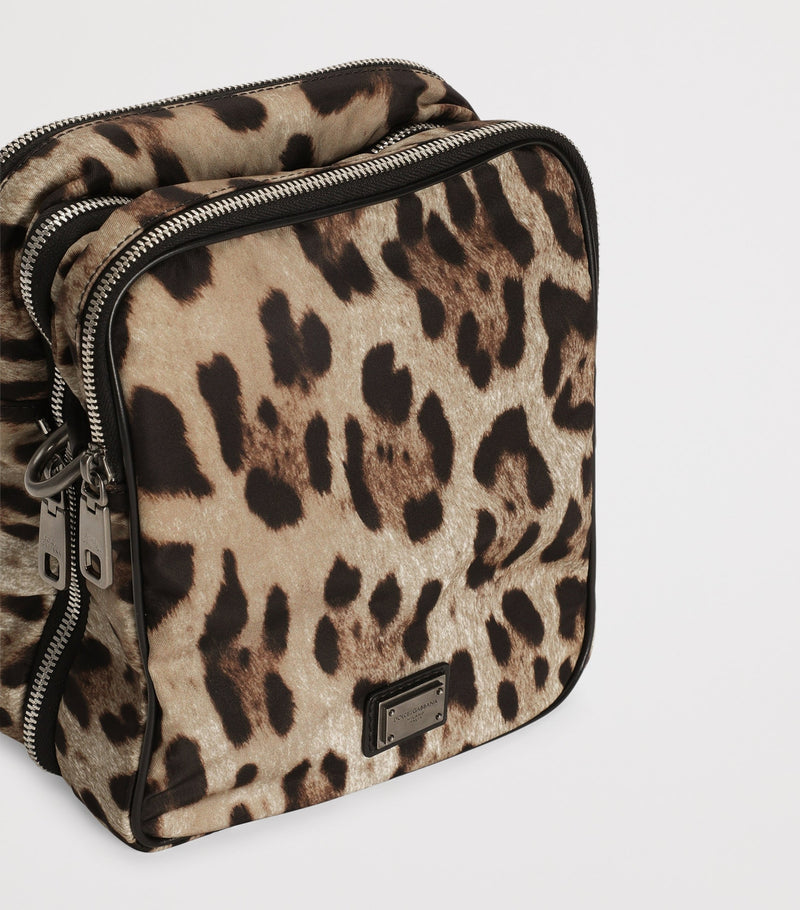 Dolce&Gabbana leopard-print crossbody bag in nylon and leather - British product