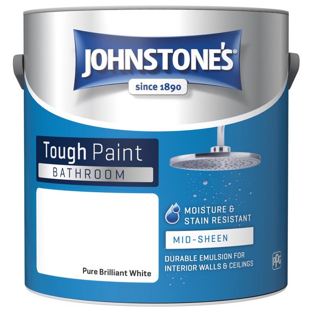 Johnstone's bathroom paint mid sheen brilliant white 2.5L, UK version