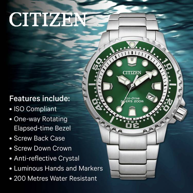 Citizen Eco-Drive dive watch emerald dial 44mm UK version
