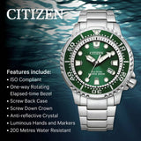 Citizen Eco-Drive dive watch emerald dial 44mm UK version