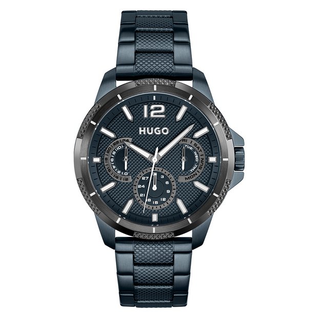 HUGO men's blue stainless steel bracelet watch 46mm, imported from the UK