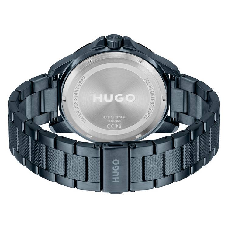 HUGO men's blue stainless steel bracelet watch 46mm, imported from the UK
