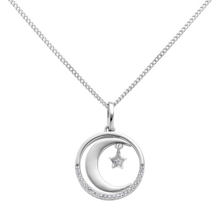 Moon & Back sterling silver moon and star pendant with cubic zirconia - British product