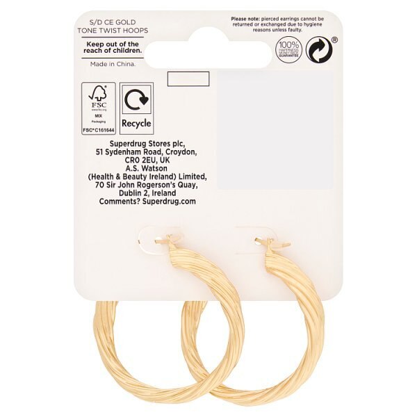 Superdrug Studio Gold Tone Twist 40 MM Hoops GOODS Superdrug