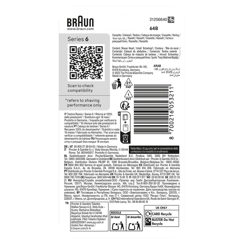 Braun Series 6 replacement head 64B, imported from the UK