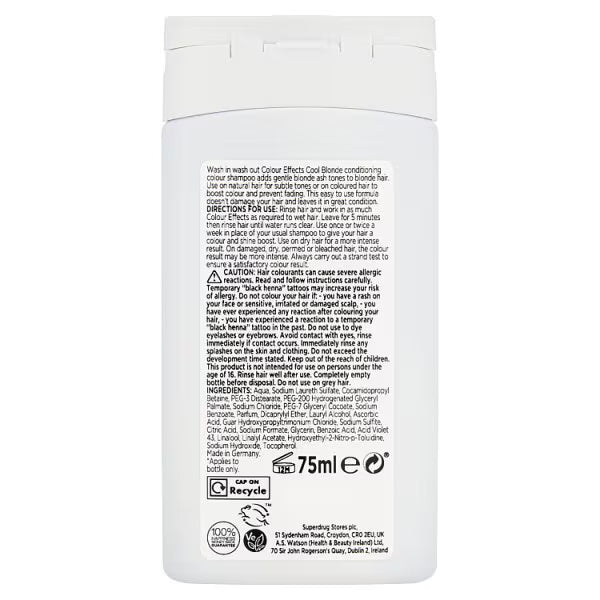 Superdrug Colour Effects Cool Blonde toner 75ml (British brand)