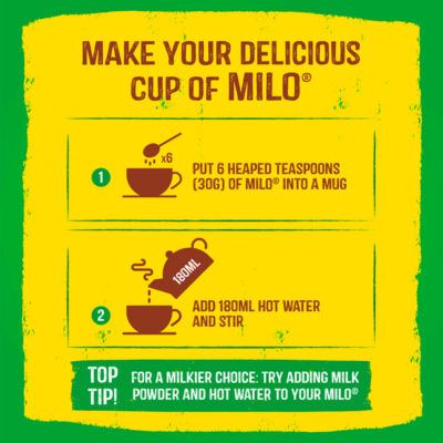 Milo instant malt chocolate drinking powder tin 400g, imported from the UK