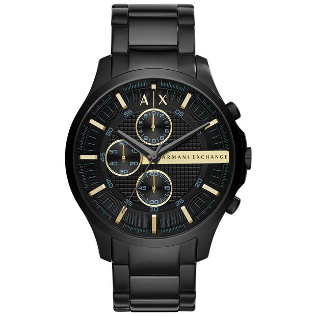 Armani Exchange black steel watch gold-tone accents UK version