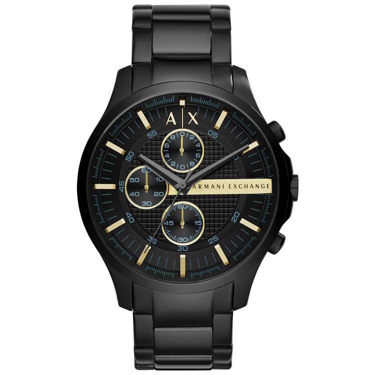 Armani Exchange black steel watch gold-tone accents UK version