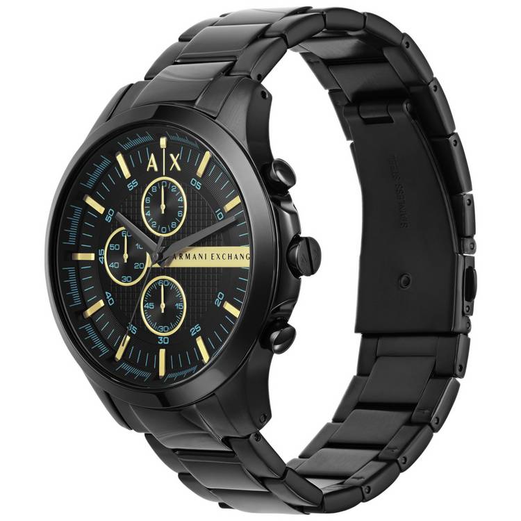 Armani Exchange black steel watch gold-tone accents UK version