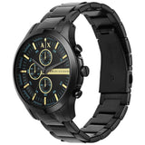 Armani Exchange black steel watch gold-tone accents UK version
