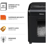 Fellowes micro cut shredder 10M 10 sheet 19 litre, imported from the UK