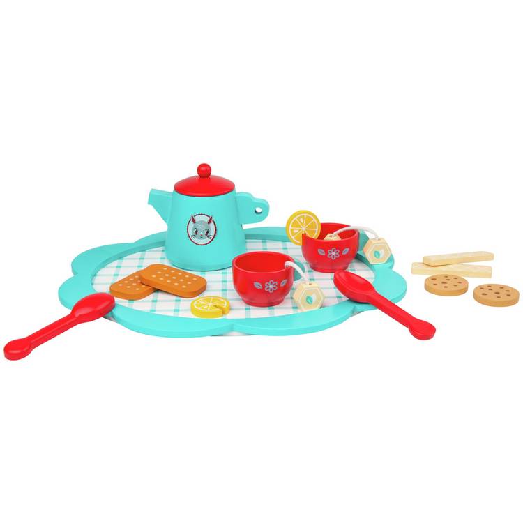 Chad Valley wooden tea set playset with accessories, UK version