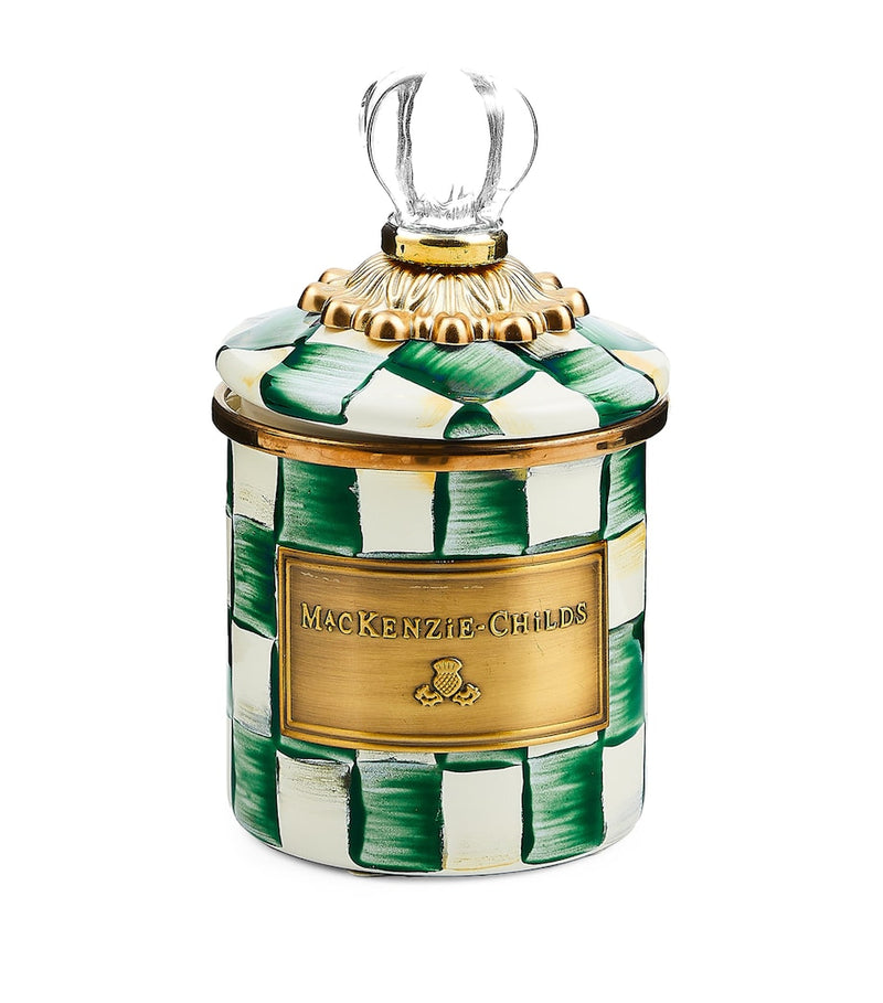 MacKenzie-Childs Emerald Check mini cannister 15cm, imported from the UK