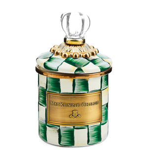 Emerald Check Mini Storage Canister with Hand-Painted Pattern and Bronzed Steel Accents, 15cm