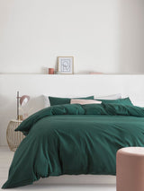 Next Green Dark Cotton Rich Plain Duvet Cover and Pillowcase Set- Buy online at McGrocer