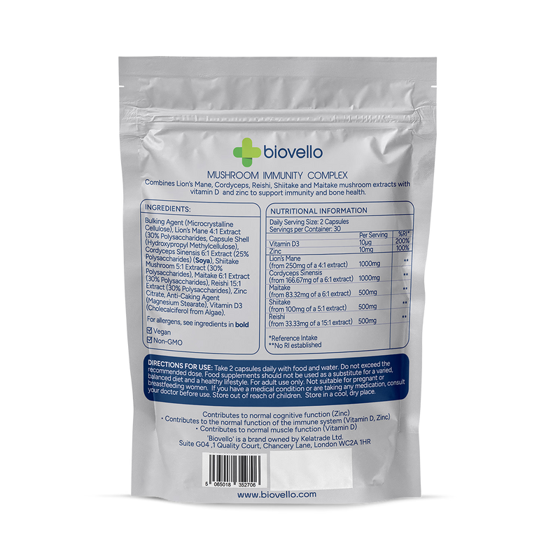 Biovello mushroom immunity complex 60 capsules, UK version