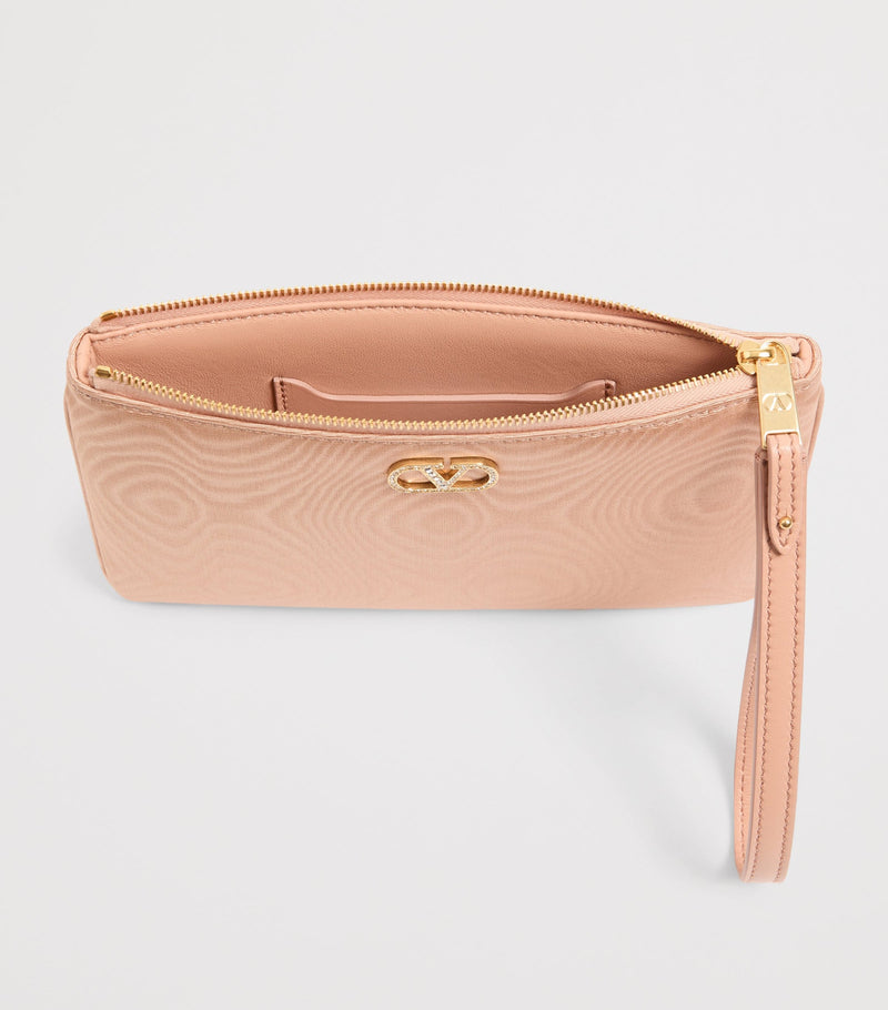 Valentino Garavani small moiré pouch with crystal VLogo, imported from the UK