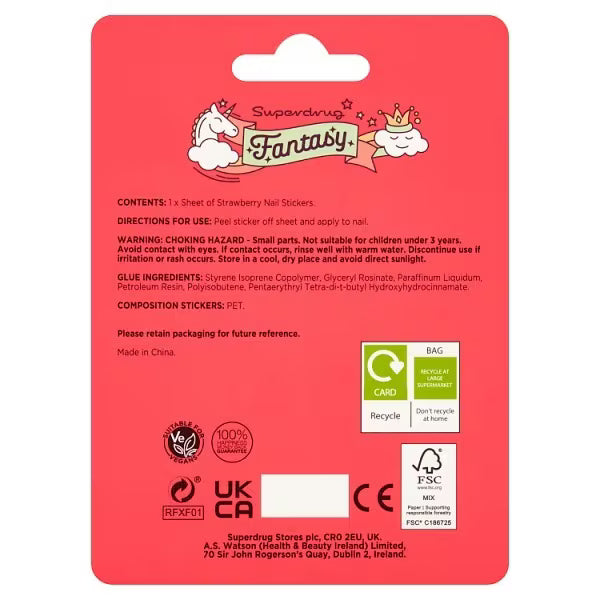 Fantasy strawberry nail stickers for manicure design set - British product