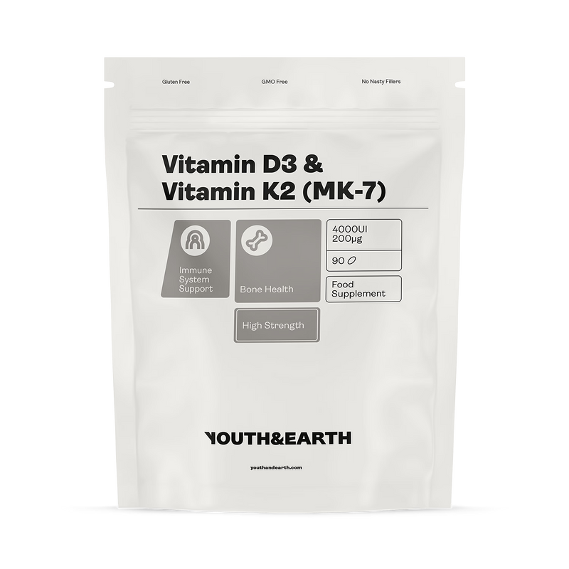 Youth and Earth Vitamin D3 K2 supplement 4000IU 200mcg 90 softgels (British brand)