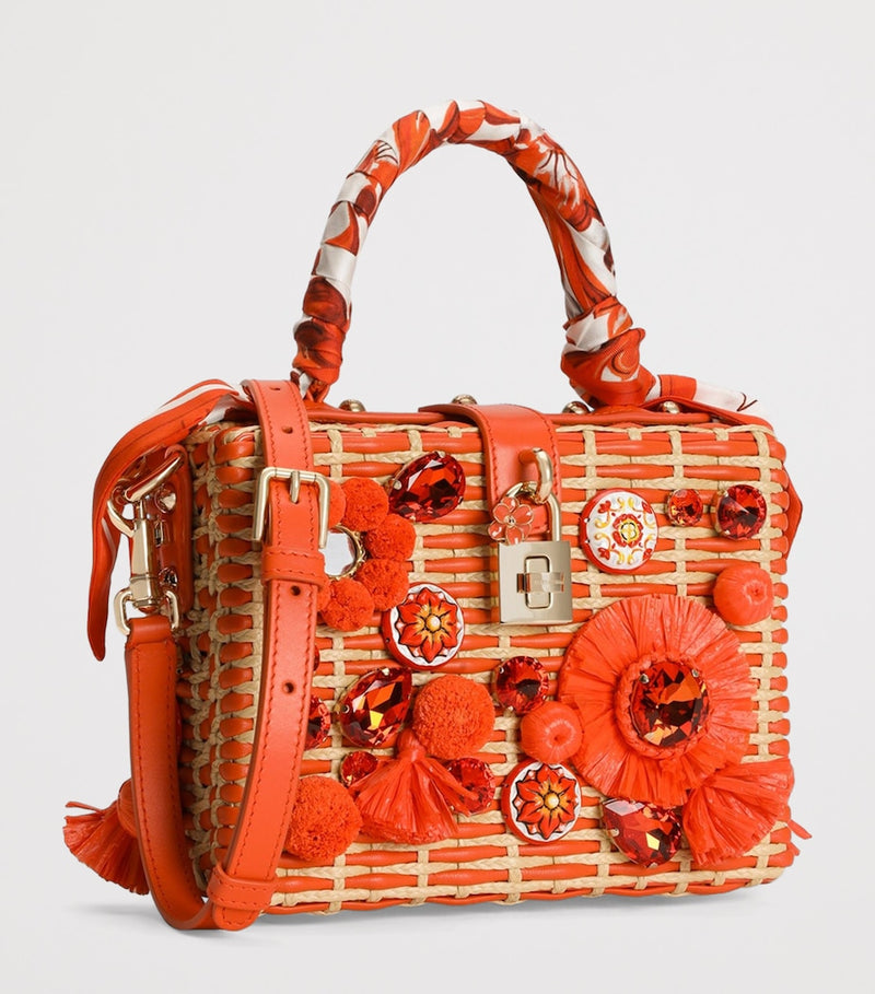 Dolce Gabbana raffia-leather embellished top-handle bag (British brand)