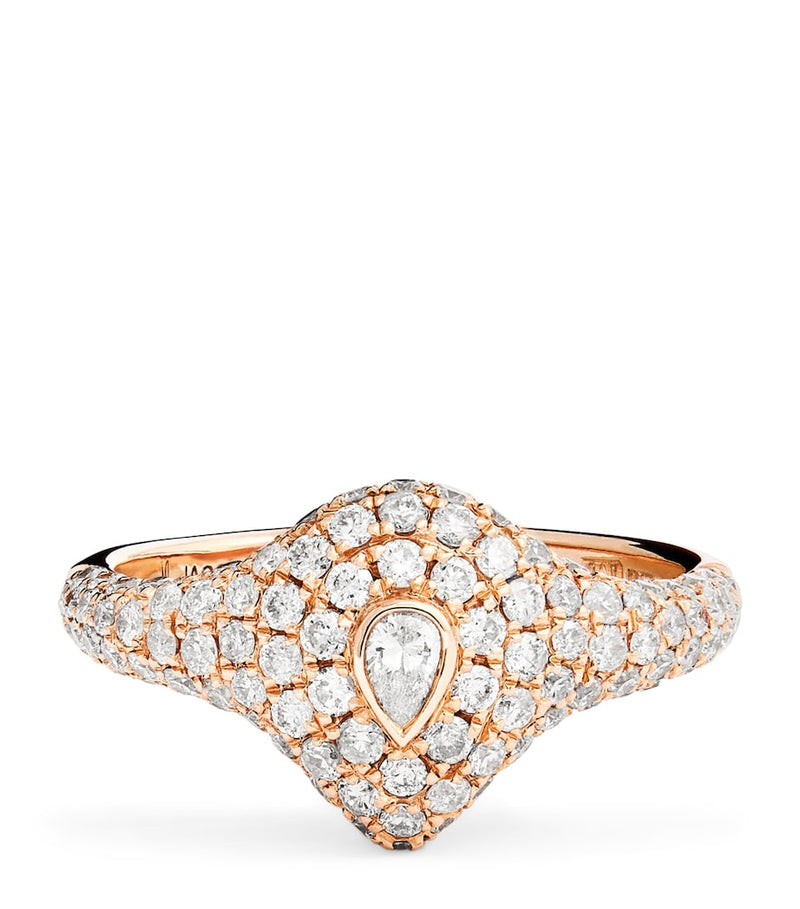 Jacquie Aiche rose gold diamond teardrop signet ring, imported from the UK