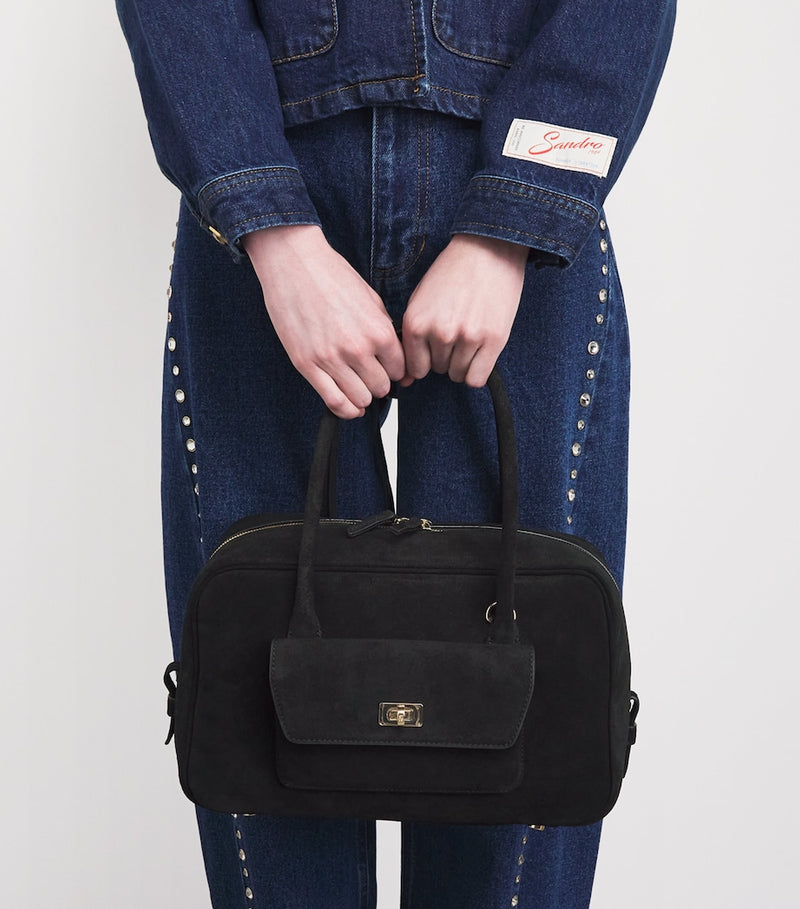 Sandro Paris suede top-handle bag with gold-tone hardware - British product