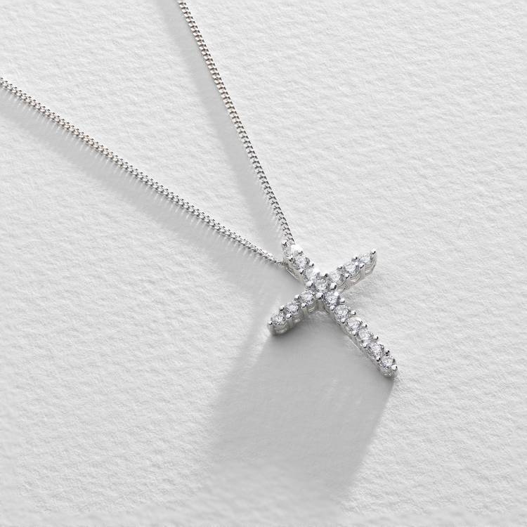 Revere silver cubic zirconia cross pendant necklace - British product