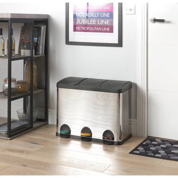 Habitat 45L triple compartment recycling bin, stainless steel - British product