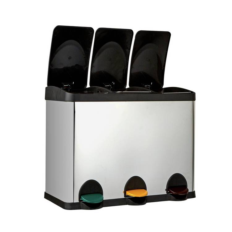 Habitat 45L triple compartment recycling bin, stainless steel - British product