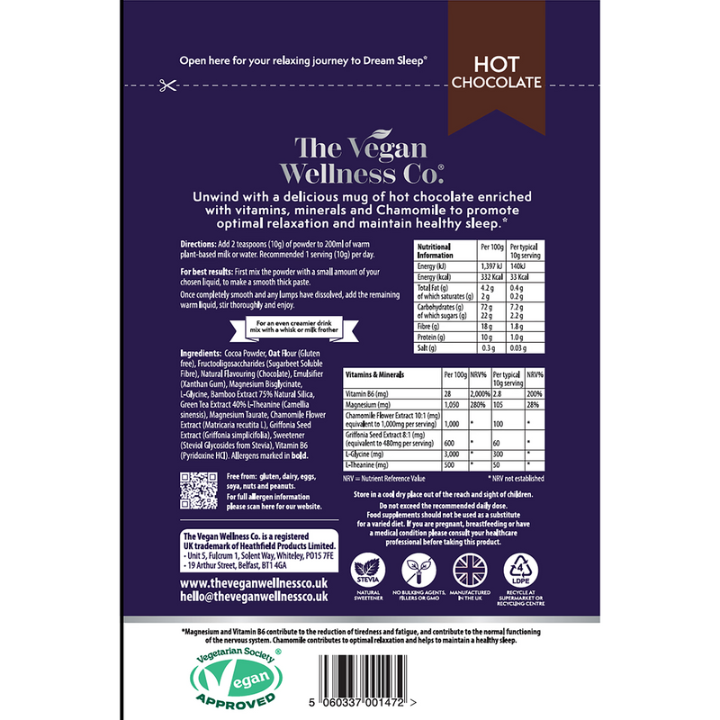 The Vegan Wellness Co. Dream Sleep Set hot chocolate 200g (British brand)