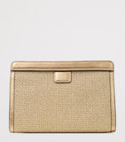 Jimmy Choo raffia leather-trim Avenue pouch, UK version