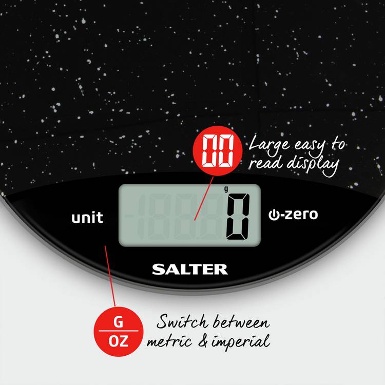 Salter round marble digital kitchen scale black, imported from the UK