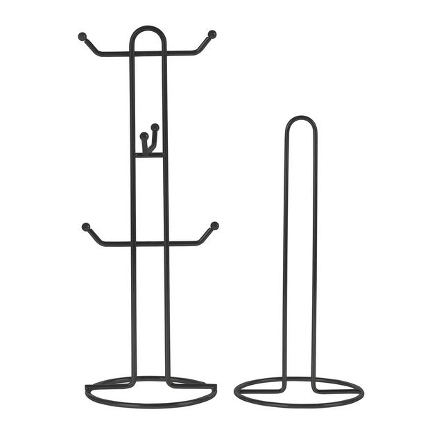 Argos Home mug tree and kitchen roll holder set in black (British brand)