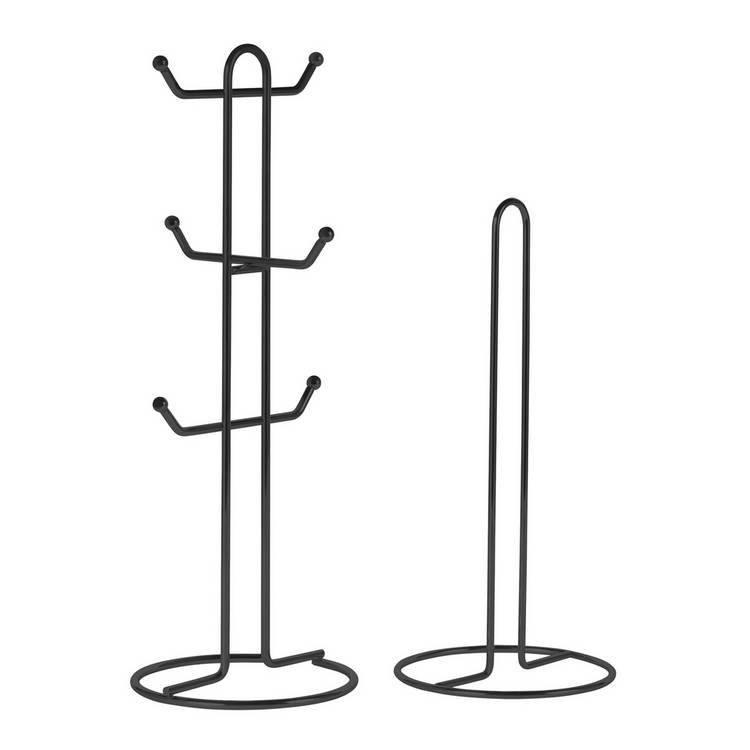 Argos Home mug tree and kitchen roll holder set in black (British brand)