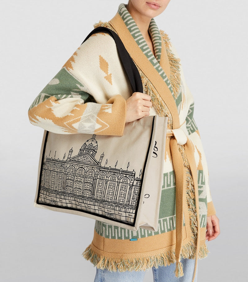 Harrods canvas tote bag with storefront outline - British product