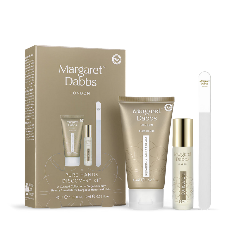 Margaret Dabbs London PURE Hands gift set with cuticle oil and hand cream, imported from the UK
