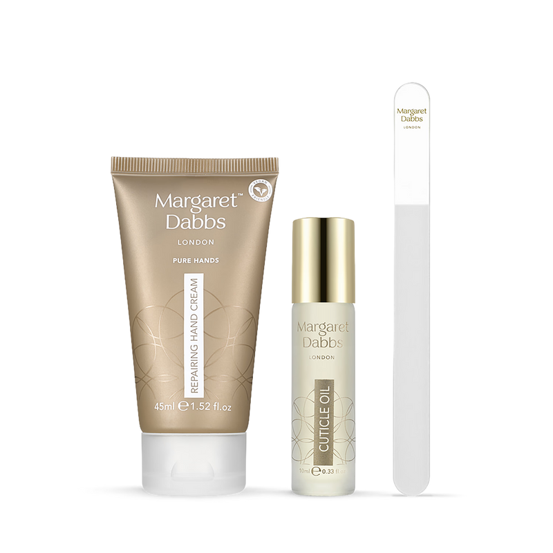 Margaret Dabbs London PURE Hands gift set with cuticle oil and hand cream, imported from the UK