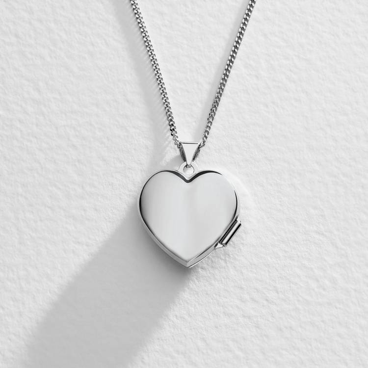 Moon & Back silver heart locket with cubic zirconia and chain - British product