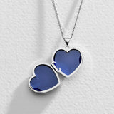 Moon & Back silver heart locket with cubic zirconia and chain - British product
