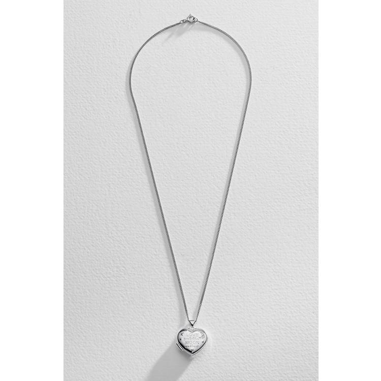 Moon & Back silver heart locket with cubic zirconia and chain - British product
