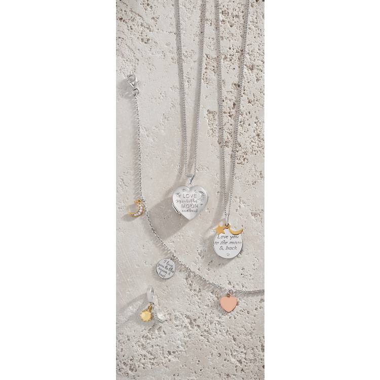Moon & Back silver heart locket with cubic zirconia and chain - British product