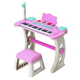 Chad Valley pink toy musical keyboard stand and stool, UK version