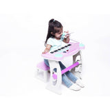 Chad Valley pink toy musical keyboard stand and stool, UK version
