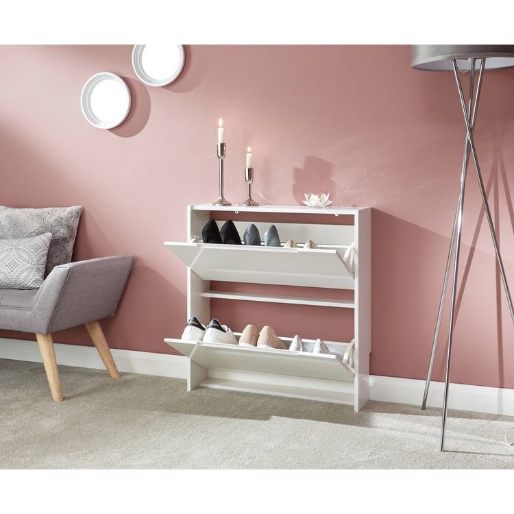 GFW narrow gloss white shoe cabinet for hallway storage (British brand)