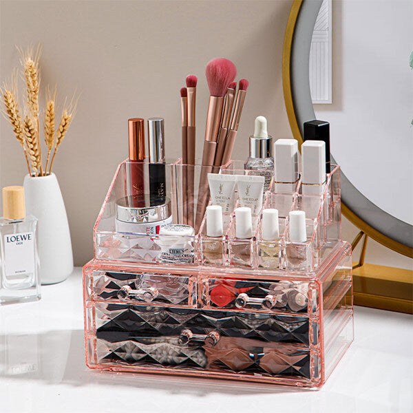 Livingandhome Plastic Tiered Makeup Organizer Pink, UK version